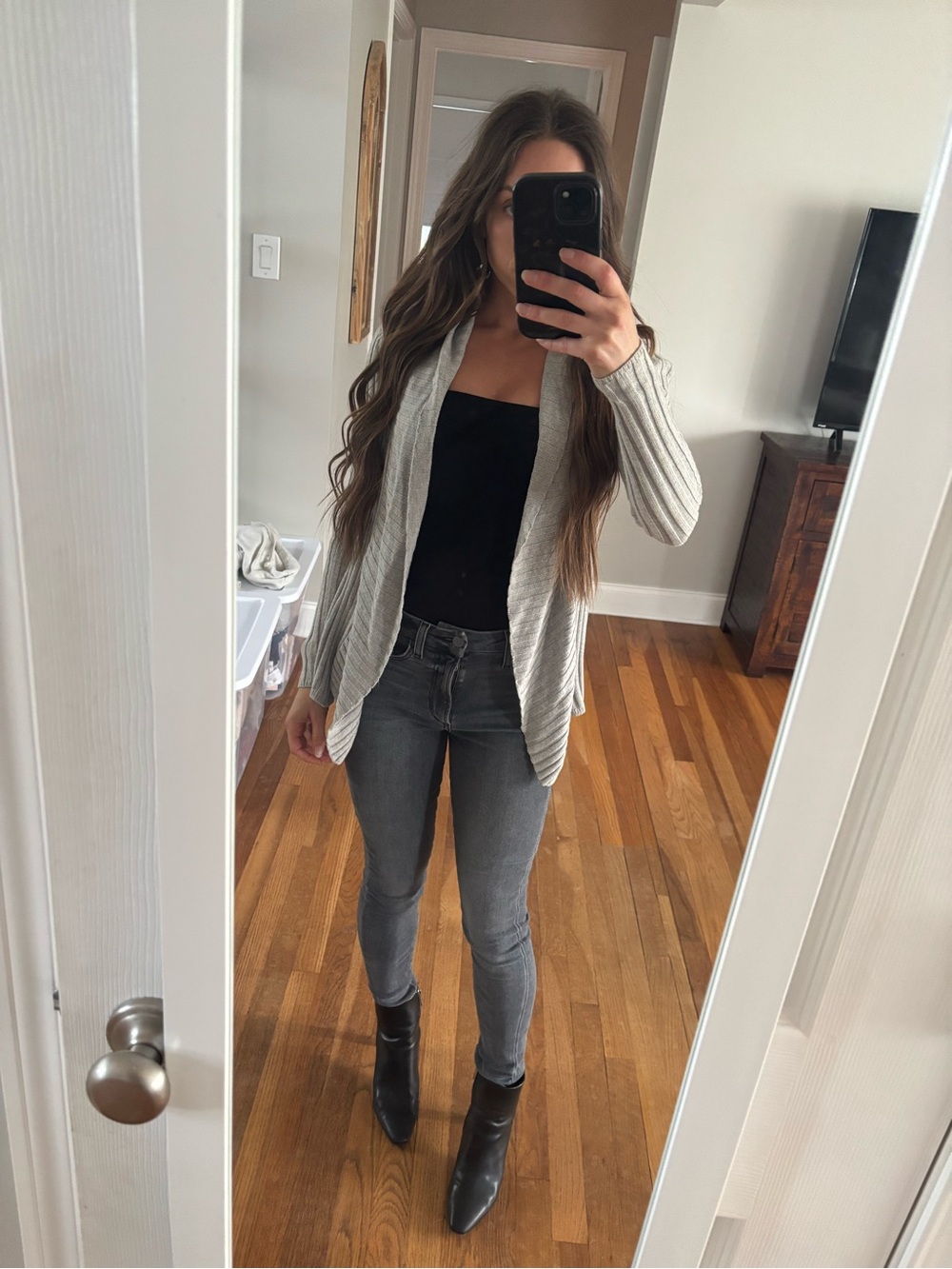 Express Light Gray Open-Front Ribbed Cardigan xs